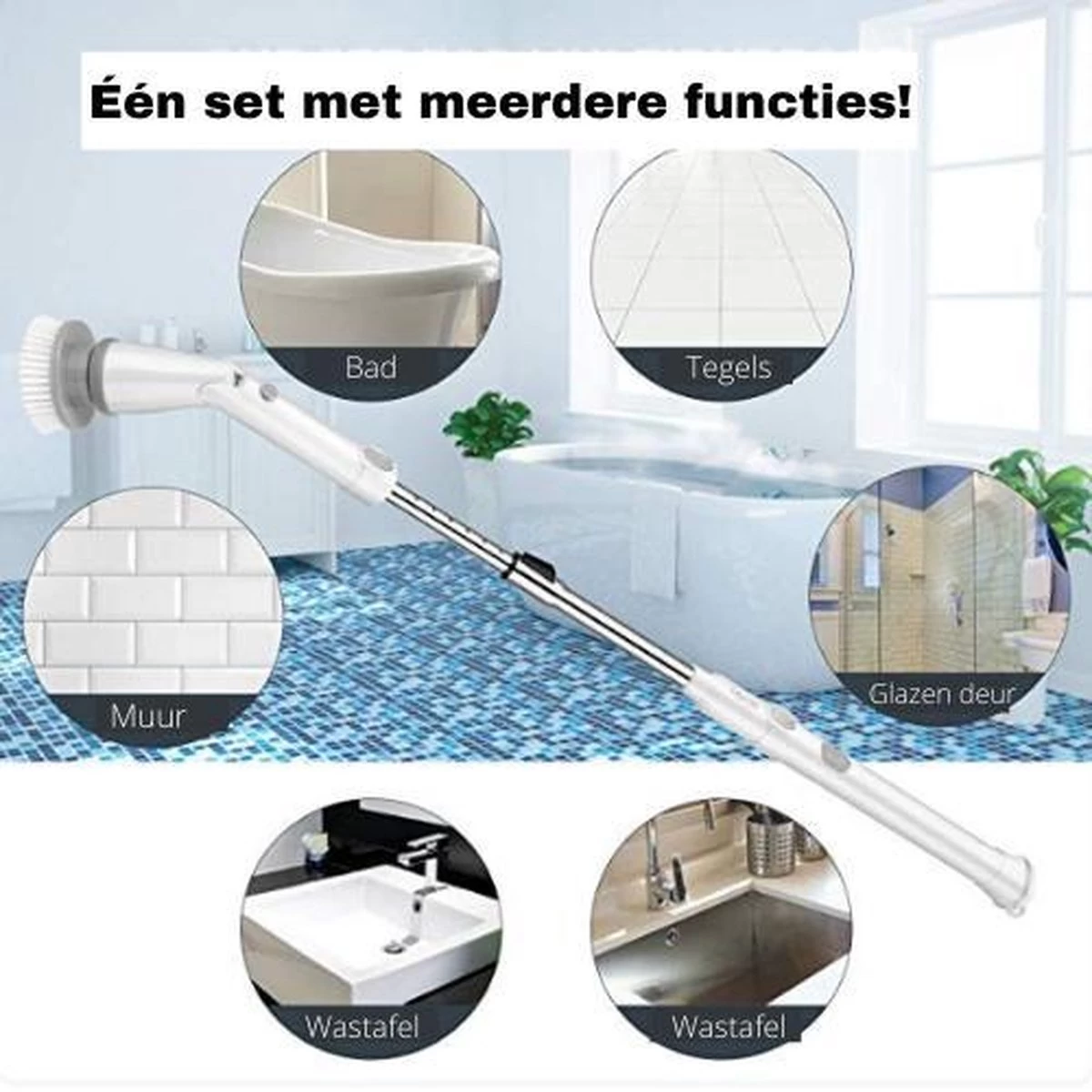 Elektrische Scrubber - Veelzijdige Schrobborstel - Elektrische Schoonmaakborstel - Binnen En Buiten Schoonmaken 8 Elektrische Scrubber - Veelzijdige Schrobborstel - Elektrische Schoonmaakborstel - Binnen En Buiten Schoonmaken - Afbeelding 6