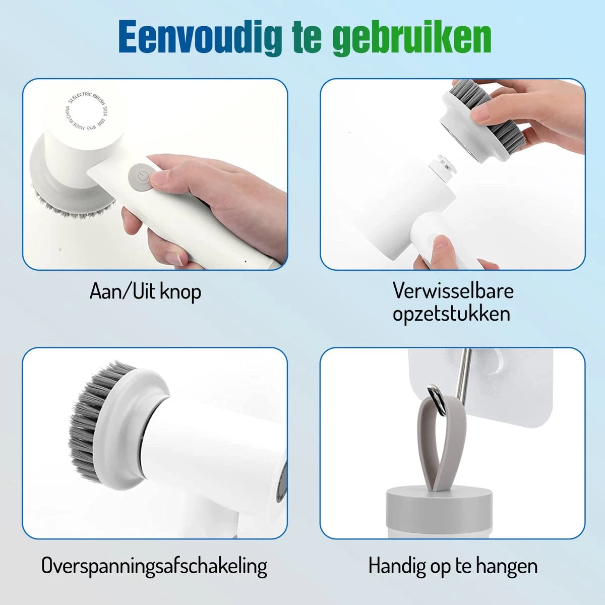 Elektrische Schoonmaakborstel - Schrobborstel - Handborstel - Schuurborstel - Schrobber - Badkamer - Toilet - Keuken 4 Elektrische Schoonmaakborstel - Schrobborstel - Handborstel - Schuurborstel - Schrobber - Badkamer - Toilet - Keuken - Afbeelding 2