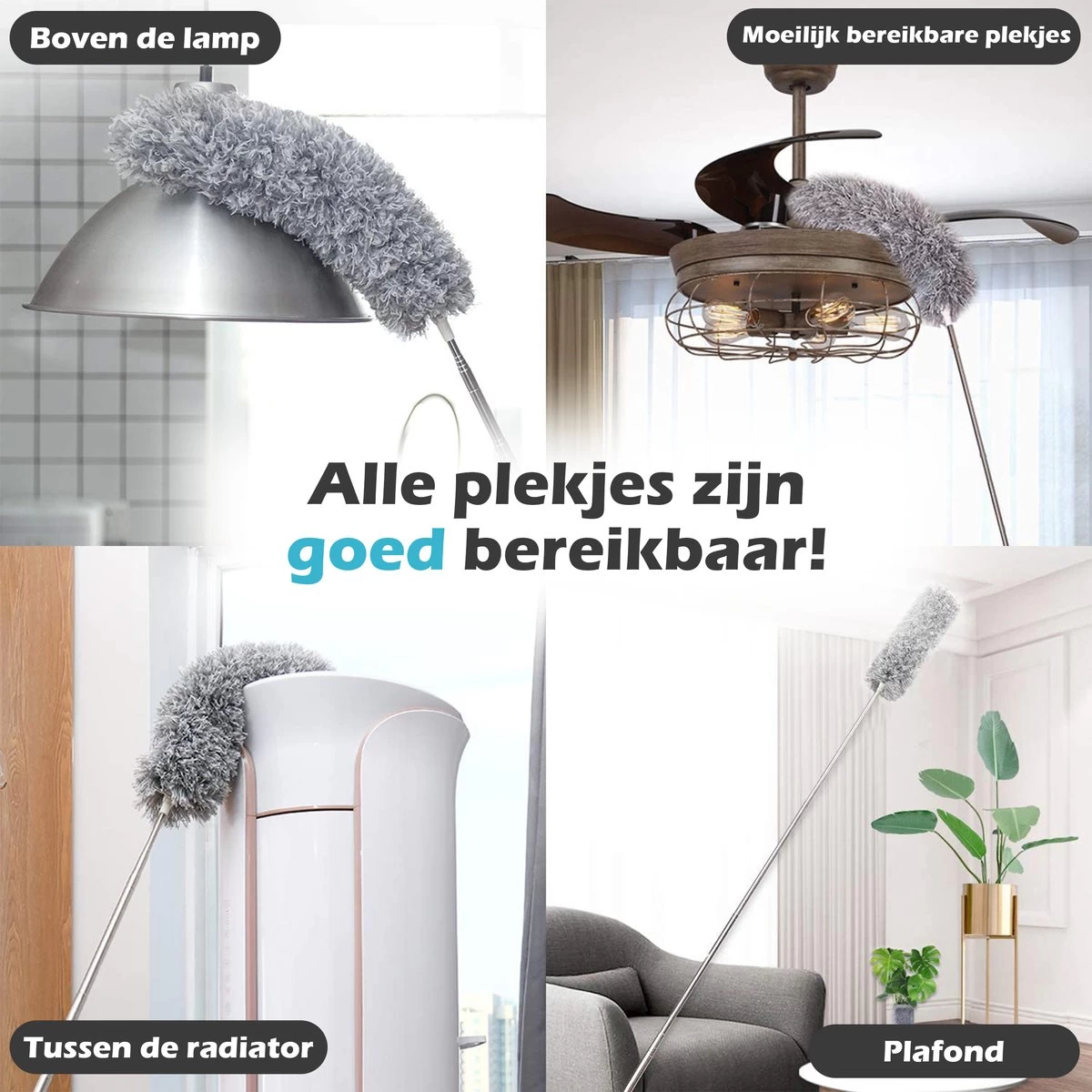 JUST23 Plumeau Uitschuifbaar Met Telescoopsteel – 60 Tot 140 Cm – Ragebol – Stoffer – Duster – Grijs – Incl. Microfiber Doek 4 JUST23 Plumeau Uitschuifbaar Met Telescoopsteel – 60 Tot 140 Cm – Ragebol – Stoffer – Duster – Grijs – Incl. Microfiber Doek - Afbeelding 2