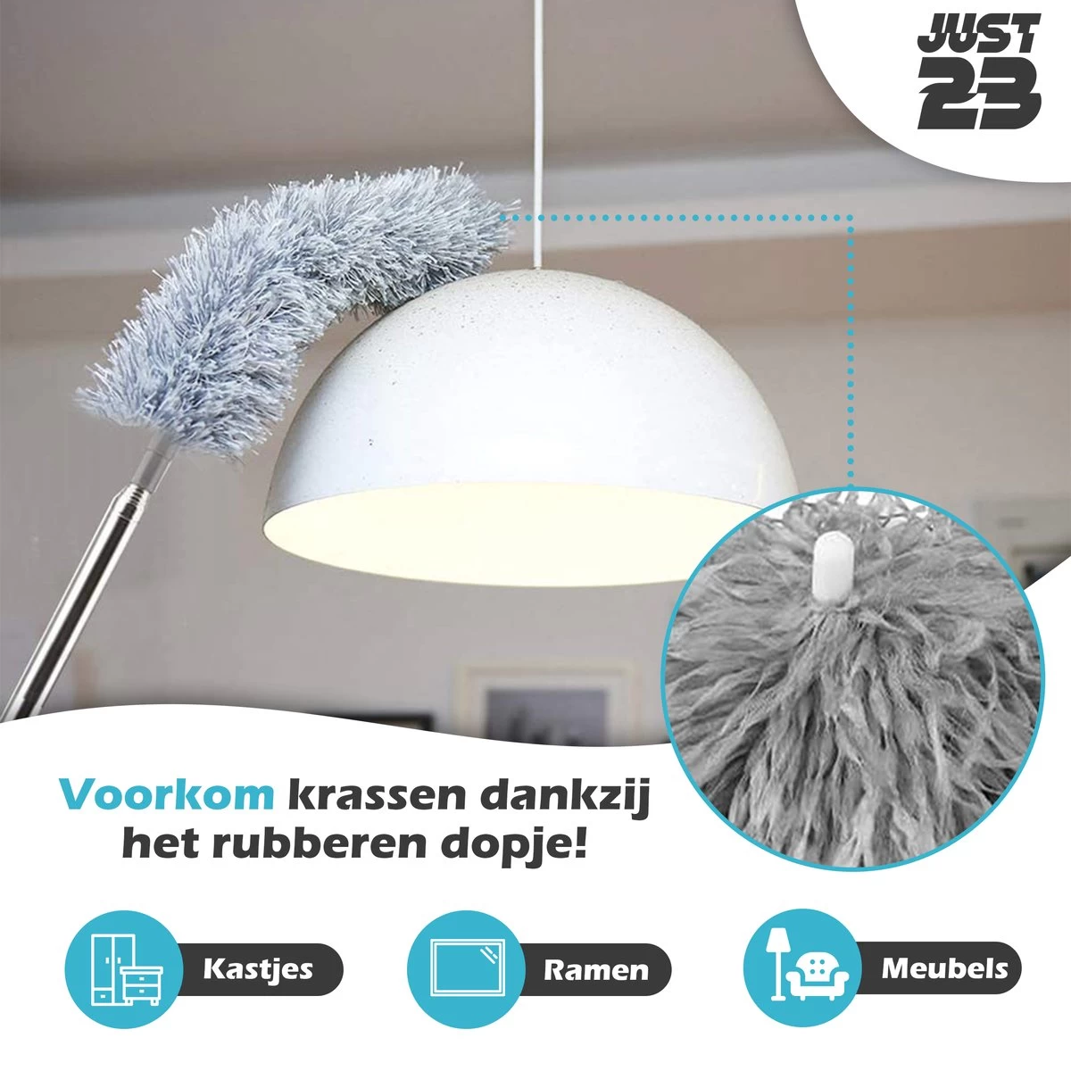JUST23 Plumeau Uitschuifbaar Met Telescoopsteel – 60 Tot 140 Cm – Ragebol – Stoffer – Duster – Grijs – Incl. Microfiber Doek 7 JUST23 Plumeau Uitschuifbaar Met Telescoopsteel – 60 Tot 140 Cm – Ragebol – Stoffer – Duster – Grijs – Incl. Microfiber Doek - Afbeelding 5