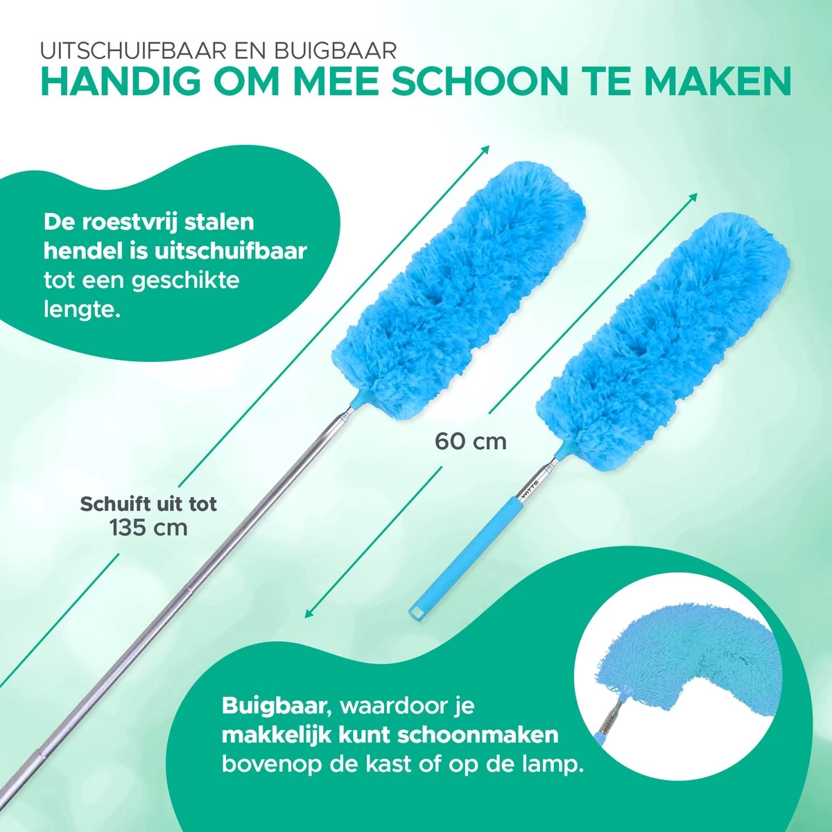 WITTS Telescopische Plumeau Met Telescoopsteel - 60 Tot 140 Cm - Uitschuifbaar - Blauw 6 WITTS Telescopische Plumeau Met Telescoopsteel - 60 Tot 140 Cm - Uitschuifbaar - Blauw - Afbeelding 4