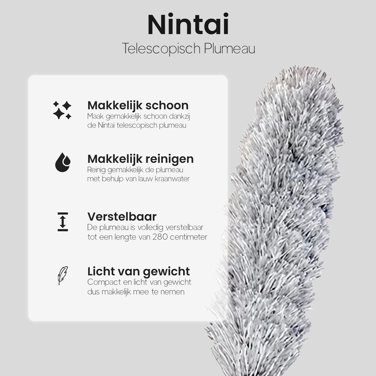 Plumeau Uitschuifbaar Tot 280cm - RVS - Telescopisch - Plumeau Met Telescoopsteel - 360° Flexibel 8 Plumeau Uitschuifbaar Tot 280cm - RVS - Telescopisch - Plumeau Met Telescoopsteel - 360° Flexibel - Afbeelding 6