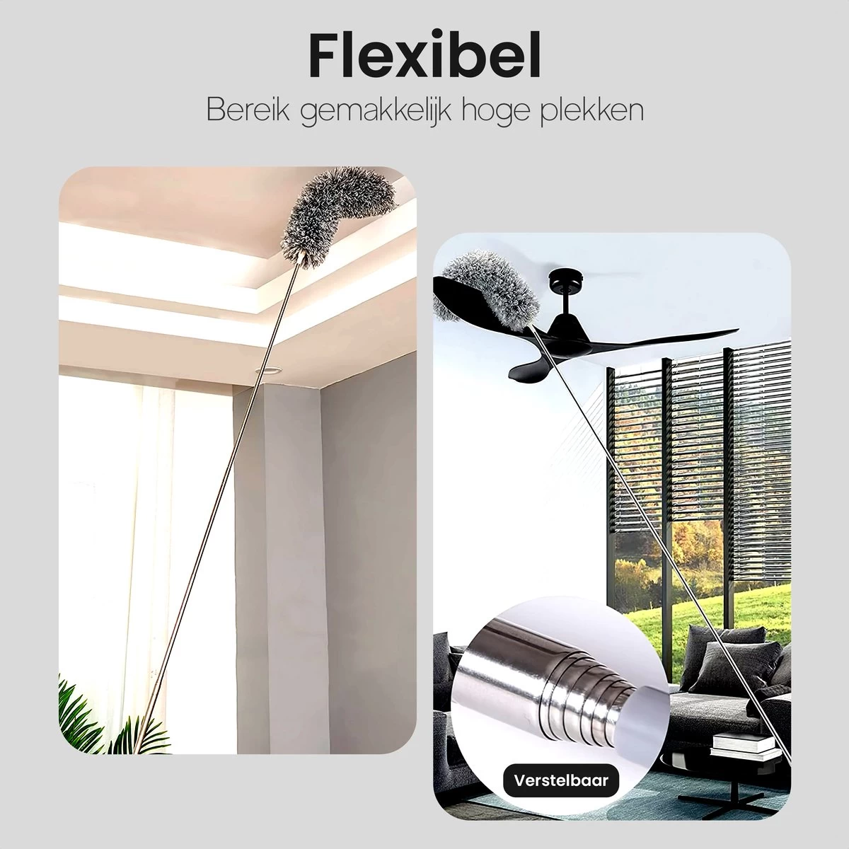 Plumeau Uitschuifbaar Tot 280cm - RVS - Telescopisch - Plumeau Met Telescoopsteel - 360° Flexibel 9 Plumeau Uitschuifbaar Tot 280cm - RVS - Telescopisch - Plumeau Met Telescoopsteel - 360° Flexibel - Afbeelding 7