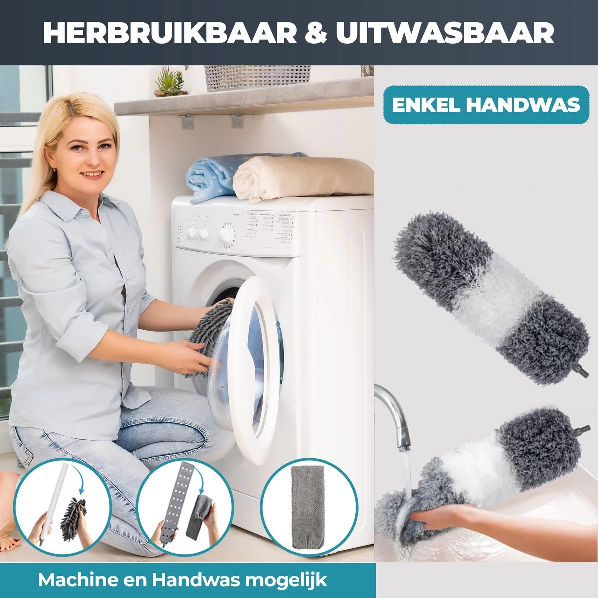 Novabeau® - Telescopische Plumeau – Plumeau Met Telescoopsteel – Ragebol – Uitschuifbaar – Grijs – 3-delige Set 9 Novabeau® - Telescopische Plumeau – Plumeau Met Telescoopsteel – Ragebol – Uitschuifbaar – Grijs – 3-delige Set - Afbeelding 7