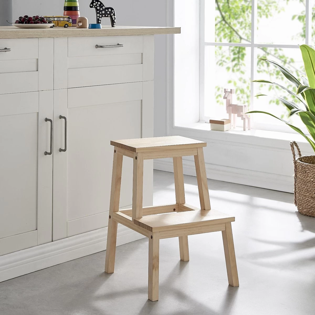 Houten Opstapje - Krukje Met 2 Niveaus - Bruin 4 Houten Opstapje - Krukje Met 2 Niveaus - Bruin - Afbeelding 2