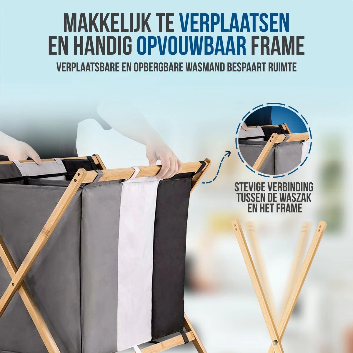 Strex Wasmand Met 3 Vakken 143L - Opklapbaar - Wassorteerder 7 Strex Wasmand Met 3 Vakken 143L - Opklapbaar - Wassorteerder - Afbeelding 5