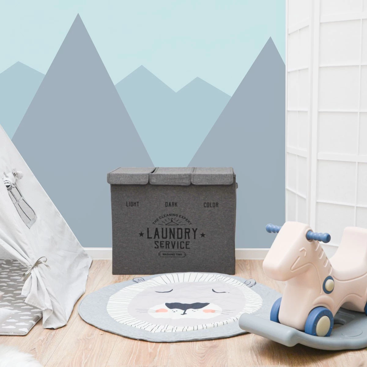 Wasmand 3 Vakken Met Deksel - 84L Wasverzamelaar Wassorteerder Opvouwbaar Groot 4 Wasmand 3 Vakken Met Deksel - 84L Wasverzamelaar Wassorteerder Opvouwbaar Groot - Afbeelding 2