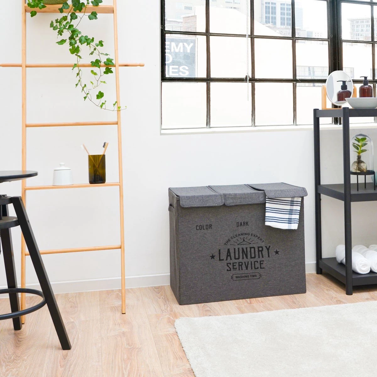 Wasmand 3 Vakken Met Deksel - 84L Wasverzamelaar Wassorteerder Opvouwbaar Groot 5 Wasmand 3 Vakken Met Deksel - 84L Wasverzamelaar Wassorteerder Opvouwbaar Groot - Afbeelding 3