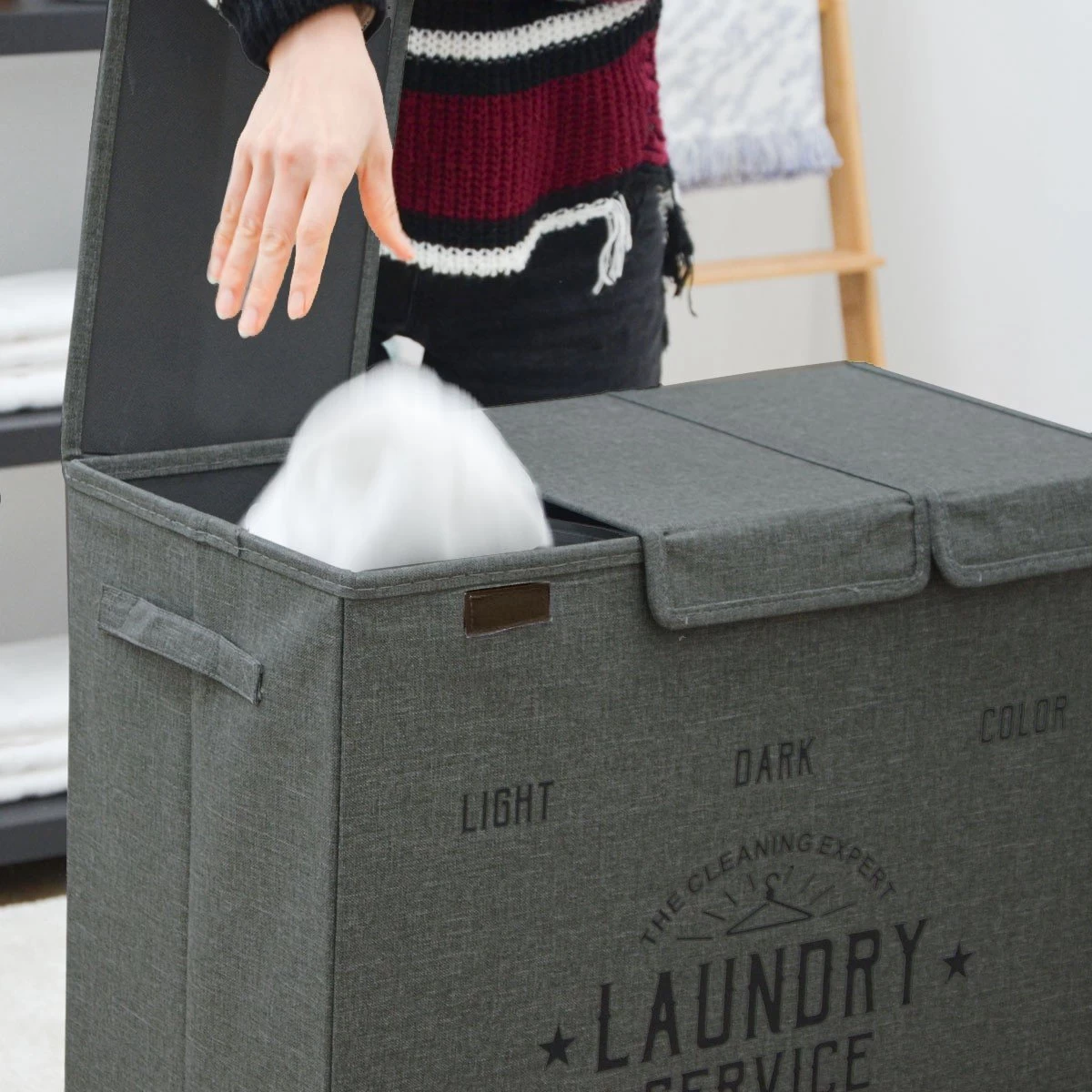 Wasmand 3 Vakken Met Deksel - 84L Wasverzamelaar Wassorteerder Opvouwbaar Groot 7 Wasmand 3 Vakken Met Deksel - 84L Wasverzamelaar Wassorteerder Opvouwbaar Groot - Afbeelding 5