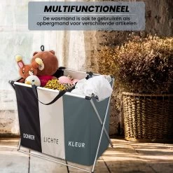Wasmand 3 Vakken 90L - Opvouwbare Wassorteerder Met NL Opdruk - Aluminium Frame - -Schoonmaakartikelen Winkel 1200x1200 1728