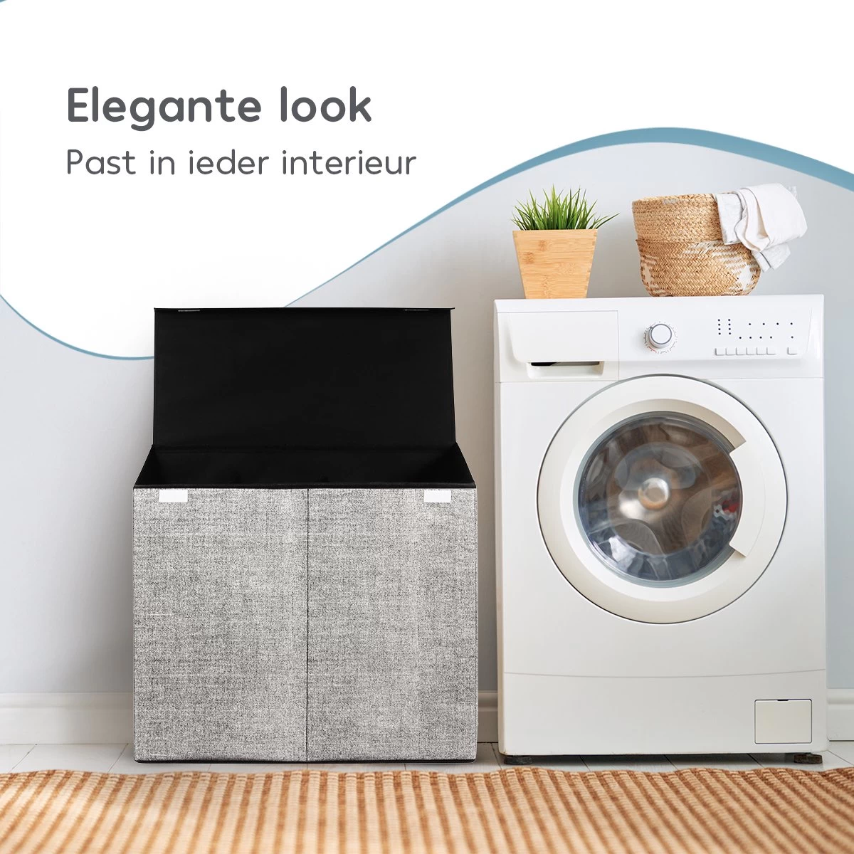 Zonovi Wasmand – 3 Vakken Met Deksel – Opvouwbaar – Wassorteerder – Dubbele Wasmand – Laundry Basket – Wasbox – Organizer Kleding - Stof – Grijs – 110 Liter 6 Zonovi Wasmand – 3 Vakken Met Deksel – Opvouwbaar – Wassorteerder – Dubbele Wasmand – Laundry Basket – Wasbox – Organizer Kleding - Stof – Grijs – 110 Liter - Afbeelding 4