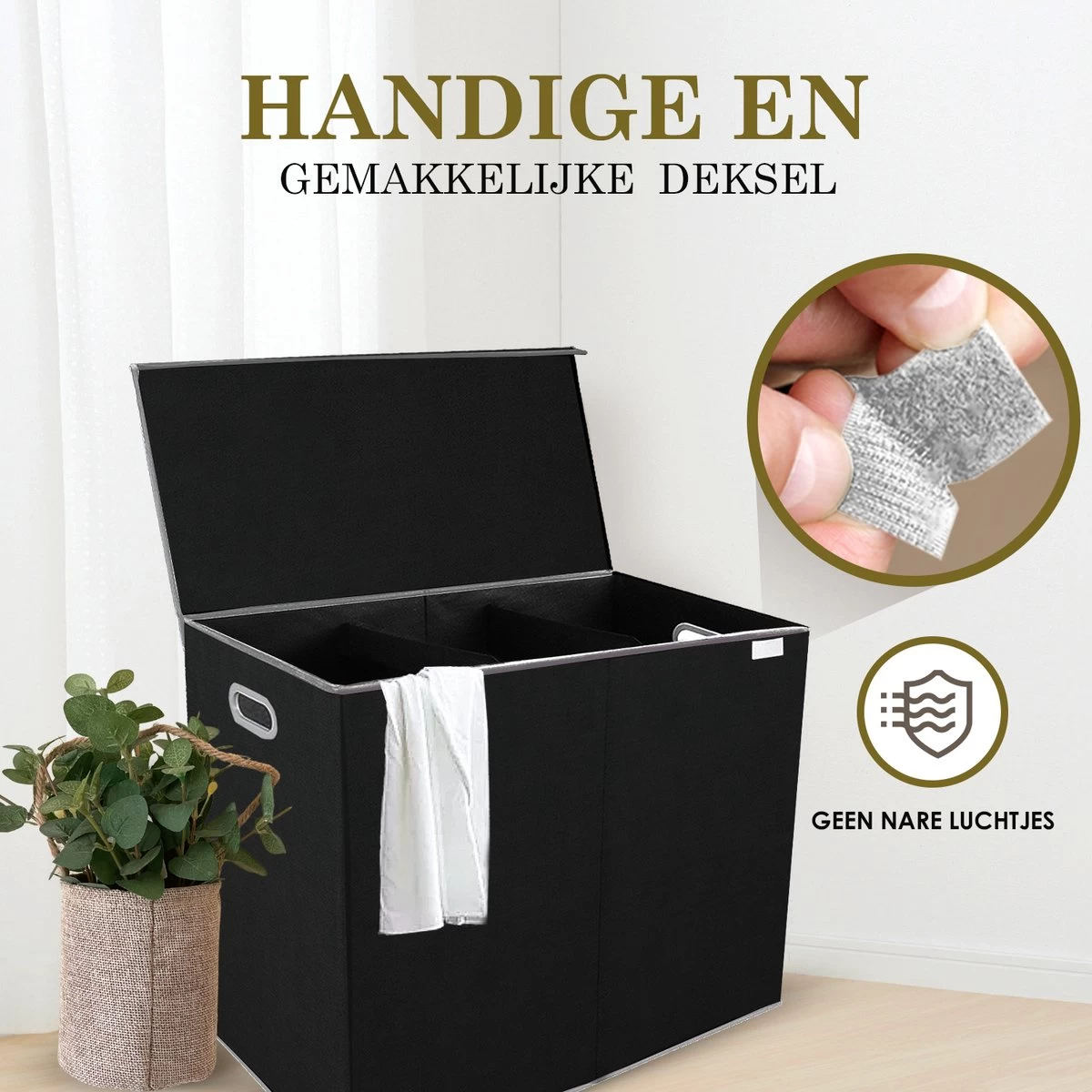 MIRI Wasmand – 3 Vakken Met Deksel – Wassorteerder – Zwart – 120 Liter – Wasbox – Opvouwbaar – Organizer Kleding – Laundry Basket 7 MIRI Wasmand – 3 Vakken Met Deksel – Wassorteerder – Zwart – 120 Liter – Wasbox – Opvouwbaar – Organizer Kleding – Laundry Basket - Afbeelding 5