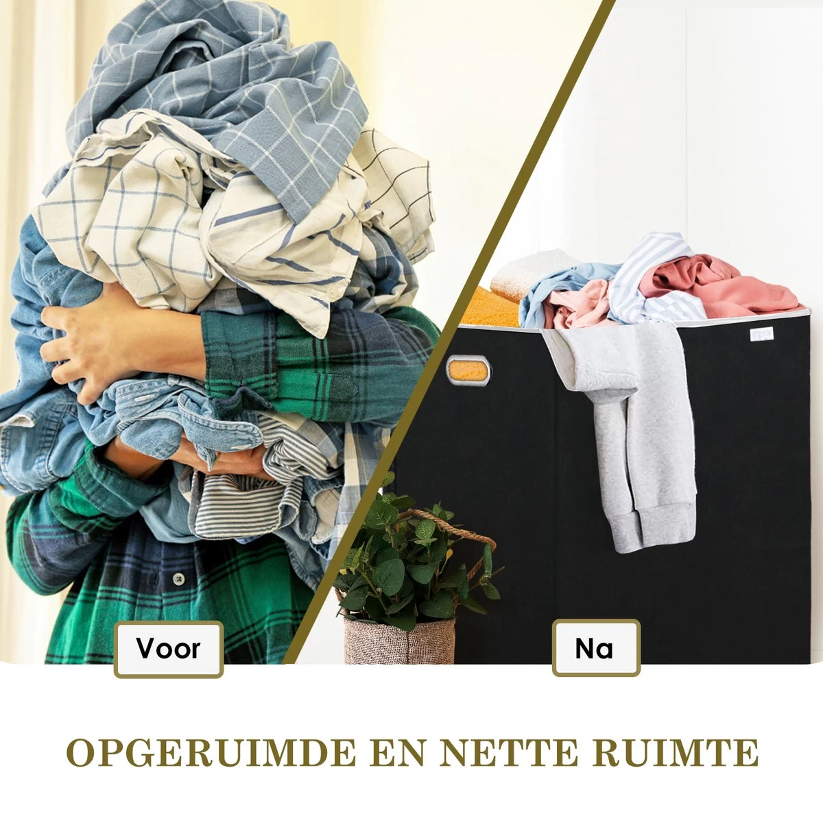 MIRI Wasmand – 3 Vakken Met Deksel – Wassorteerder – Zwart – 120 Liter – Wasbox – Opvouwbaar – Organizer Kleding – Laundry Basket 8 MIRI Wasmand – 3 Vakken Met Deksel – Wassorteerder – Zwart – 120 Liter – Wasbox – Opvouwbaar – Organizer Kleding – Laundry Basket - Afbeelding 6