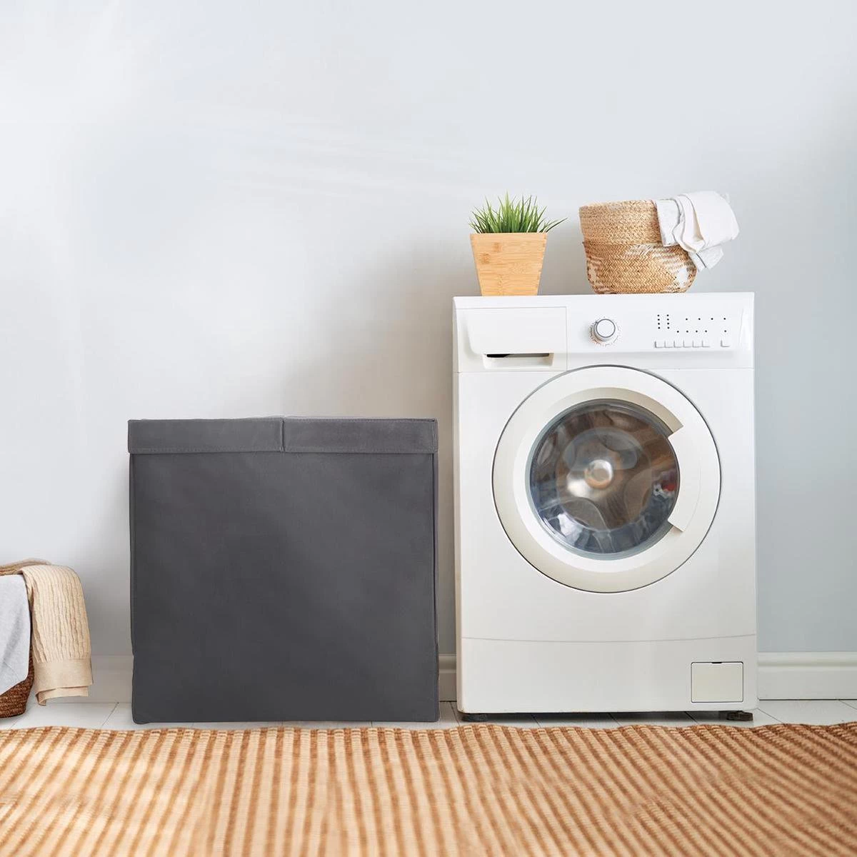 LifeGoods Wasmand - 2 Vakken Met Deksel - Opvouwbaar - 120 L - Wassorteerder - Stof - Zwart 4 LifeGoods Wasmand - 2 Vakken Met Deksel - Opvouwbaar - 120 L - Wassorteerder - Stof - Zwart - Afbeelding 2