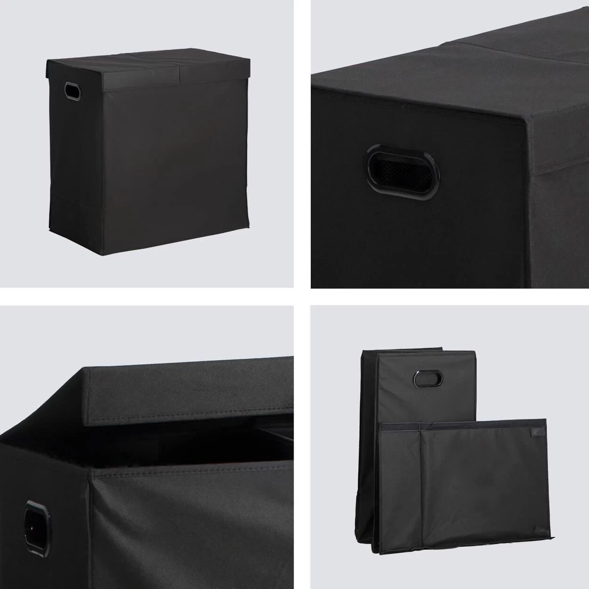 LifeGoods Wasmand - 2 Vakken Met Deksel - Opvouwbaar - 120 L - Wassorteerder - Stof - Zwart 6 LifeGoods Wasmand - 2 Vakken Met Deksel - Opvouwbaar - 120 L - Wassorteerder - Stof - Zwart - Afbeelding 4