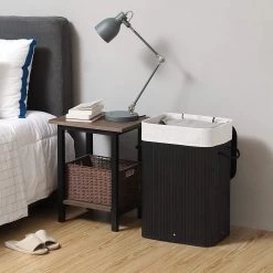 Merkloos Bamboe Wasmand Met Deksel, Katoenen Zak En Handvaten - 72L - Zwart -Schoonmaakartikelen Winkel 1200x1200 1783