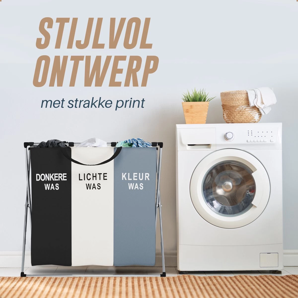 Landys Wasmand 3 Vakken - Opvouwbare Wassorteerder Met NL Opdruk - Aluminium Frame - 90L 6 Landys Wasmand 3 Vakken - Opvouwbare Wassorteerder Met NL Opdruk - Aluminium Frame - 90L - Afbeelding 4