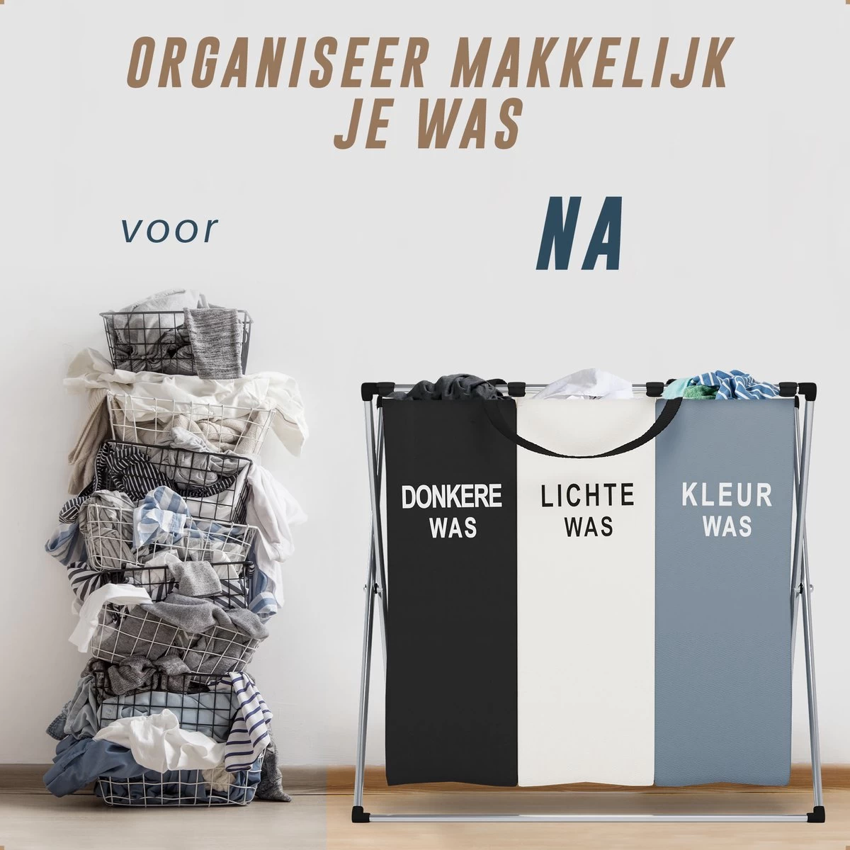 Landys Wasmand 3 Vakken - Opvouwbare Wassorteerder Met NL Opdruk - Aluminium Frame - 90L 7 Landys Wasmand 3 Vakken - Opvouwbare Wassorteerder Met NL Opdruk - Aluminium Frame - 90L - Afbeelding 5