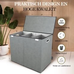 MIRI Wasmand – 3 Vakken Met Deksel – Wassorteerder – Grijs – 120 Liter – Wasbox – Opvouwbaar – Organizer Kleding – Laundry Basket -Schoonmaakartikelen Winkel 1200x1200 1833