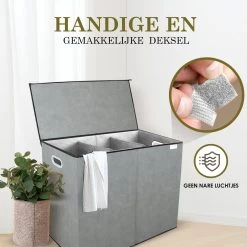 MIRI Wasmand – 3 Vakken Met Deksel – Wassorteerder – Grijs – 120 Liter – Wasbox – Opvouwbaar – Organizer Kleding – Laundry Basket -Schoonmaakartikelen Winkel 1200x1200 1834
