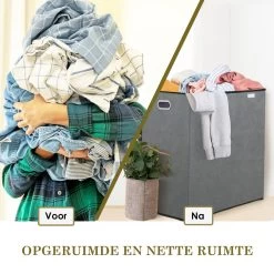 MIRI Wasmand – 3 Vakken Met Deksel – Wassorteerder – Grijs – 120 Liter – Wasbox – Opvouwbaar – Organizer Kleding – Laundry Basket -Schoonmaakartikelen Winkel 1200x1200 1835