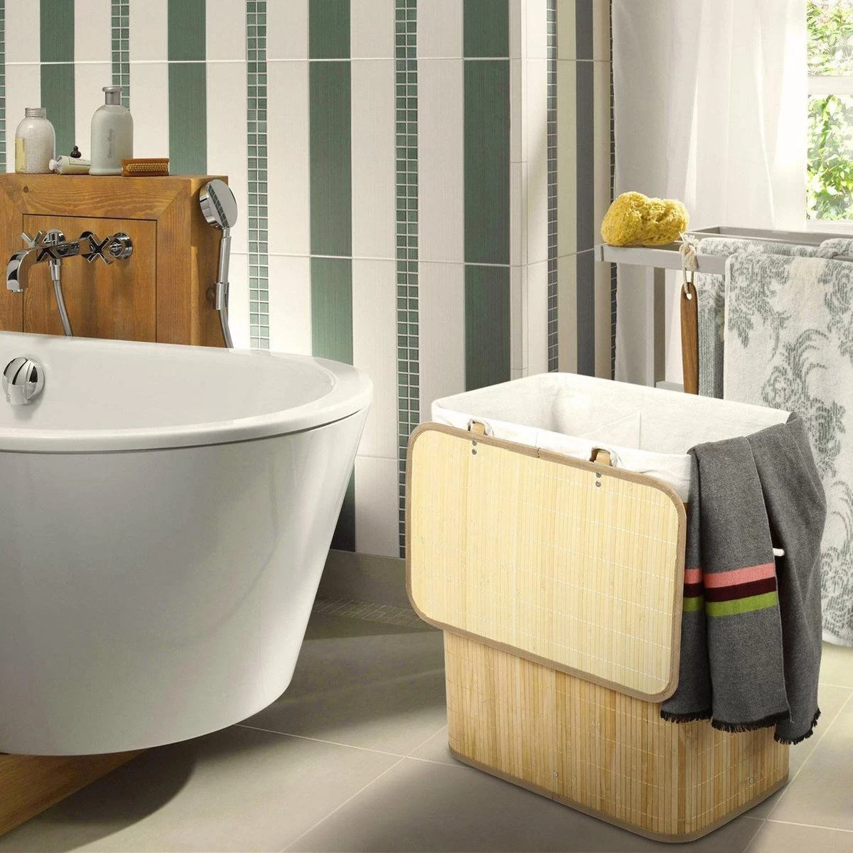 Grote Bamboe Wassorteerder Met 2 Vakken - 100 L - Natuurlijk Bruin 4 Grote Bamboe Wassorteerder Met 2 Vakken - 100 L - Natuurlijk Bruin - Afbeelding 2
