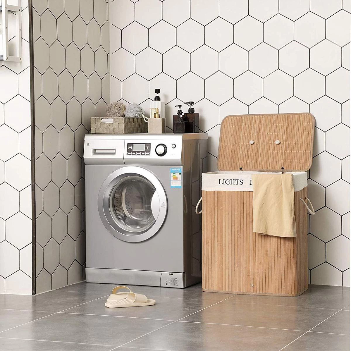 Grote Bamboe Wassorteerder Met 2 Vakken - 100 L - Natuurlijk Bruin 10 Grote Bamboe Wassorteerder Met 2 Vakken - 100 L - Natuurlijk Bruin - Afbeelding 8