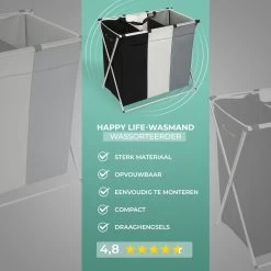 HAPPY LIFE – Wassorteerder – Stevige Grote Wasmand Met 3 Vakken – 118 L Opvouwbaar – Aluminium - Polyester 17 HAPPY LIFE – Wassorteerder – Stevige Grote Wasmand Met 3 Vakken – 118 L Opvouwbaar – Aluminium - Polyester -Schoonmaakartikelen Winkel 1200x1200 1863