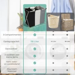 HAPPY LIFE – Wassorteerder – Stevige Grote Wasmand Met 3 Vakken – 118 L Opvouwbaar – Aluminium - Polyester 19 HAPPY LIFE – Wassorteerder – Stevige Grote Wasmand Met 3 Vakken – 118 L Opvouwbaar – Aluminium - Polyester -Schoonmaakartikelen Winkel 1200x1200 1864