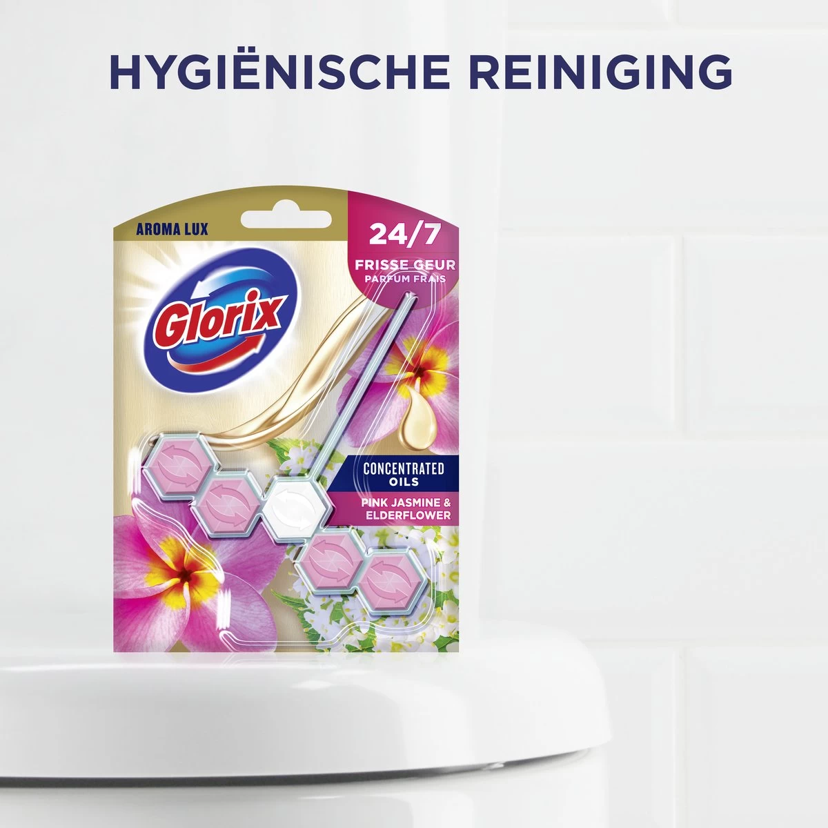 Glorix Aroma Lux Pink Jasmine & Elderflower Toiletblokken - 9 Stuks - Voordeelverpakking 4 Glorix Aroma Lux Pink Jasmine & Elderflower Toiletblokken - 9 Stuks - Voordeelverpakking - Afbeelding 2