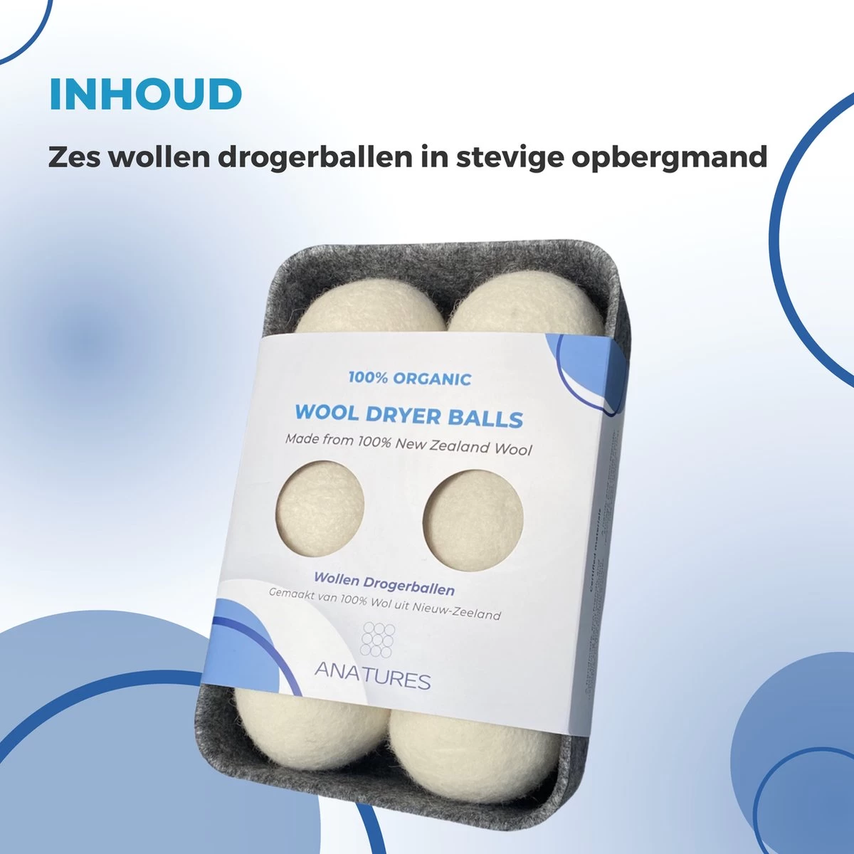 ANATURES Wollen XL Drogerballen 6 Stuks In Opbergmand – Herbruikbare Droogballen Wasdroger – Nieuw Zeelands RWS Schaapswol - Wasdrogerballen Duurzaam – Natuurlijke Wasverzachter 4 ANATURES Wollen XL Drogerballen 6 Stuks In Opbergmand – Herbruikbare Droogballen Wasdroger – Nieuw Zeelands RWS Schaapswol - Wasdrogerballen Duurzaam – Natuurlijke Wasverzachter - Afbeelding 2