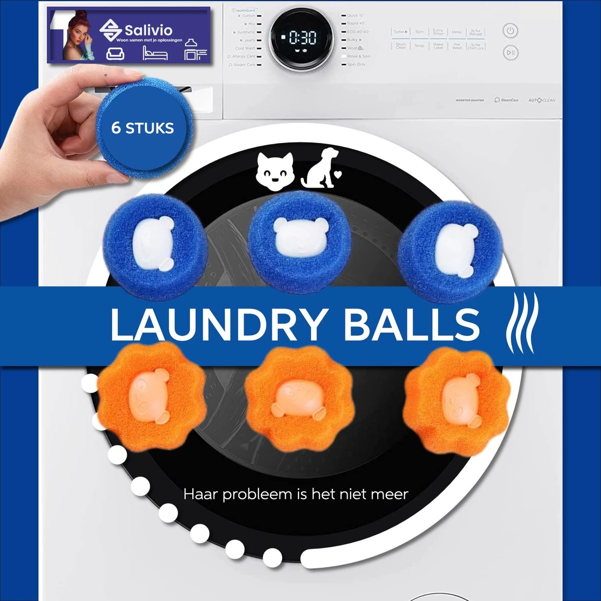 Salivio Laundryballs - 8x Wasbol Set - Huisdieren Haar Verwijderen - Wasbollen - Drogerballen - Energiebesparend - Wasverzachter - Milieuvriendelijk Wassen 6 Salivio Laundryballs - 8x Wasbol Set - Huisdieren Haar Verwijderen - Wasbollen - Drogerballen - Energiebesparend - Wasverzachter - Milieuvriendelijk Wassen - Afbeelding 4