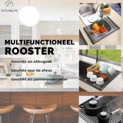 Kitch&Life Afdruiprek Oprolbaar - Mat Zwart - Pannenonderzetter - Afdruipmat - Keukenrek 3-in-1 -Schoonmaakartikelen Winkel 1200x1200 735