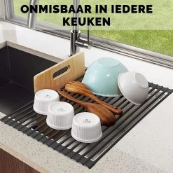 Kitch&Life Afdruiprek Oprolbaar - Mat Zwart - Pannenonderzetter - Afdruipmat - Keukenrek 3-in-1 -Schoonmaakartikelen Winkel 1200x1200 739
