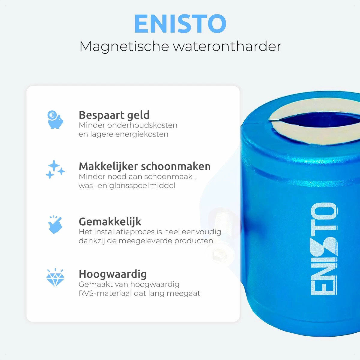 ENISTO® Magnetische Waterontharder Small – Waterontharder Magneet – Douchefilter – Waterontkalker – Waterverzachter – Antikalk – Blauw – RVS 5 ENISTO® Magnetische Waterontharder Small – Waterontharder Magneet – Douchefilter – Waterontkalker – Waterverzachter – Antikalk – Blauw – RVS - Afbeelding 3