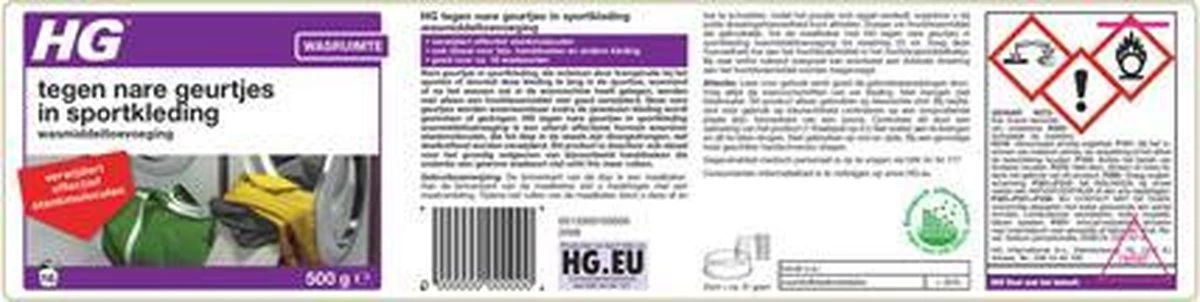 HG Tegen Nare Geurtjes In Sportkleding Wasmiddeltoevoeging - 500gr - Ook Bruikbaar Voor Handdoeken En Andere Kleding - Elimineert 100% Stankmoleculen - Biologisch Afbreekbaar 4 HG Tegen Nare Geurtjes In Sportkleding Wasmiddeltoevoeging - 500gr - Ook Bruikbaar Voor Handdoeken En Andere Kleding - Elimineert 100% Stankmoleculen - Biologisch Afbreekbaar - Afbeelding 2