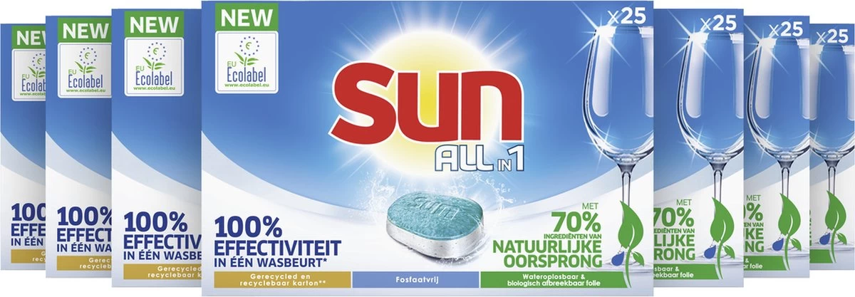 SUN® Sun All-in-1 Normaal Vaatwastabletten - 7 X 25 Tabletten - Voordeelverpakking 6 SUN® Sun All-in-1 Normaal Vaatwastabletten - 7 X 25 Tabletten - Voordeelverpakking - Afbeelding 4