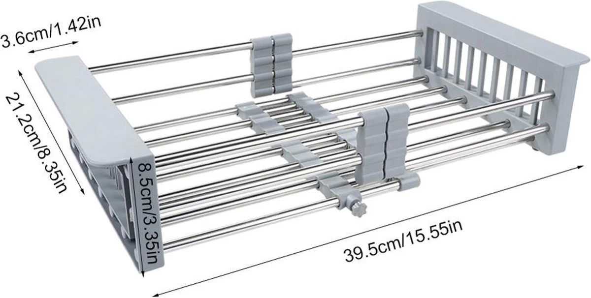 IBright Verstelbare Keukenrek - Gootsteen Mand - Afdruiprek – Vergiet – Verstelbaar In Lengte - Uitschuifbaar - RVS Grijs 3 IBright Verstelbare Keukenrek - Gootsteen Mand - Afdruiprek – Vergiet – Verstelbaar In Lengte - Uitschuifbaar - RVS Grijs