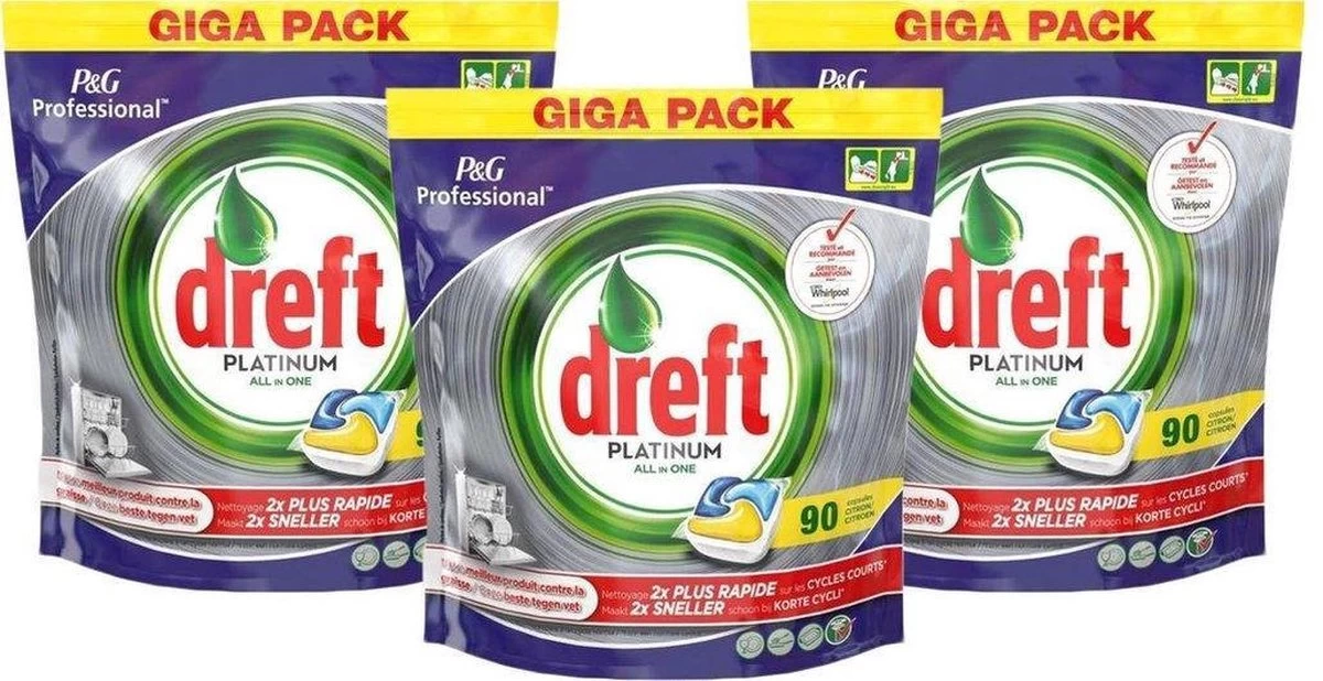 Dreft Platinum - All In One Lemon Voordeeldeal 270 Vaatwastabletten / Jaardoos / Megadeal / Voordeeldoos