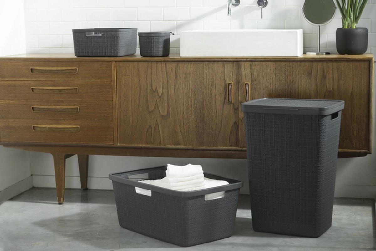 Curver Jute Wasmand Met Deksel 58L + Wasmand 46L - Donkergrijs 6 Curver Jute Wasmand Met Deksel 58L + Wasmand 46L - Donkergrijs - Afbeelding 4