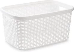 Kunststof Open Rotan Mand Van 35 Liter In Het Wit - Badkamer Wasmand/opslag Manden - 53 X 36 X 26 Cm