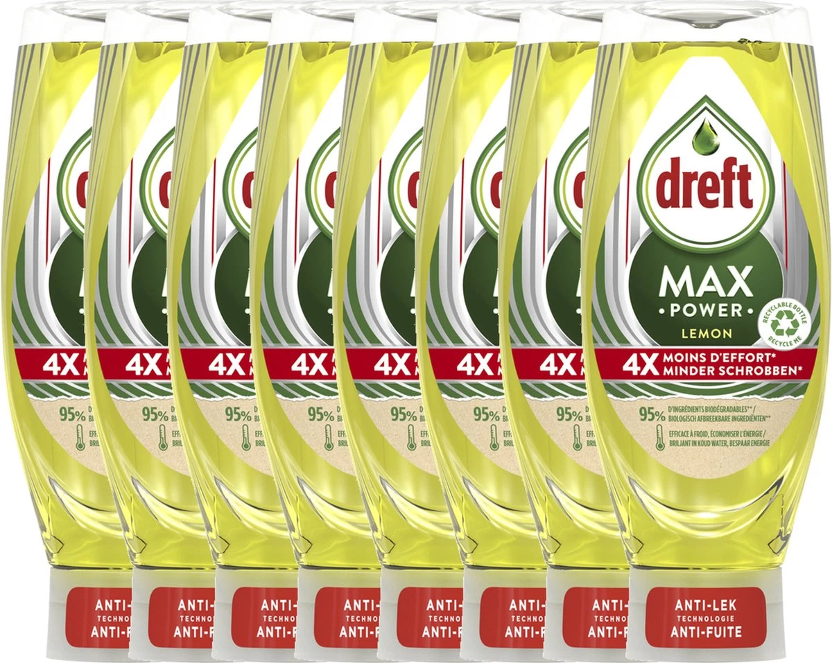 Dreft MaxPower - Lemon - Vloeibaar Afwasmiddel - Voordeelverpakking 8 X 640 Ml 3 Dreft MaxPower - Lemon - Vloeibaar Afwasmiddel - Voordeelverpakking 8 X 640 Ml