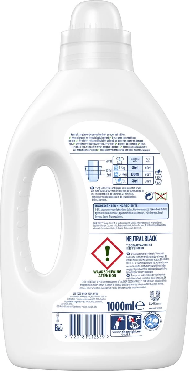 Neutral Vloeibaar Wasmiddel Zwart En Donker- 5 X 1L - Voordeelverpakking 5 Neutral Vloeibaar Wasmiddel Zwart En Donker- 5 X 1L - Voordeelverpakking - Afbeelding 3