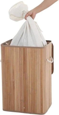 FEDEC Bamboe Wasmand 72L - Deksel En Uitneembare Linnen Waszak - 29x39x57 CM -Schoonmaakartikelen Winkel 622x1200