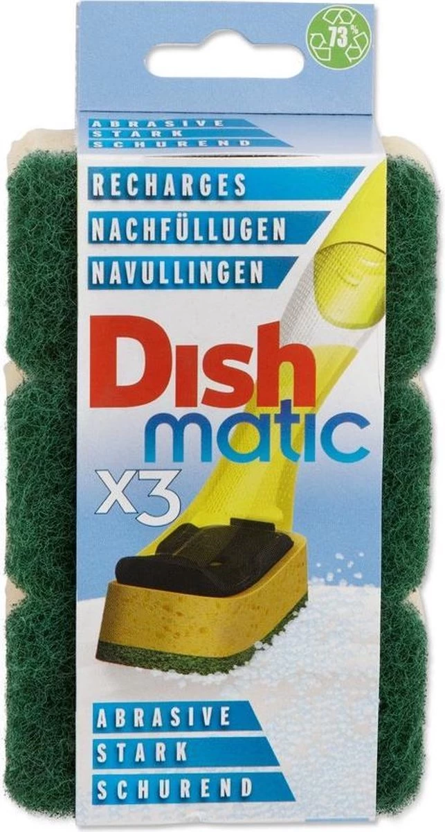 Dishmatic Schuursponsjes Navulling | 3 Stuks | Voor Afwasborstel Met Zeep Dispenser 4 Dishmatic Schuursponsjes Navulling | 3 Stuks | Voor Afwasborstel Met Zeep Dispenser - Afbeelding 2
