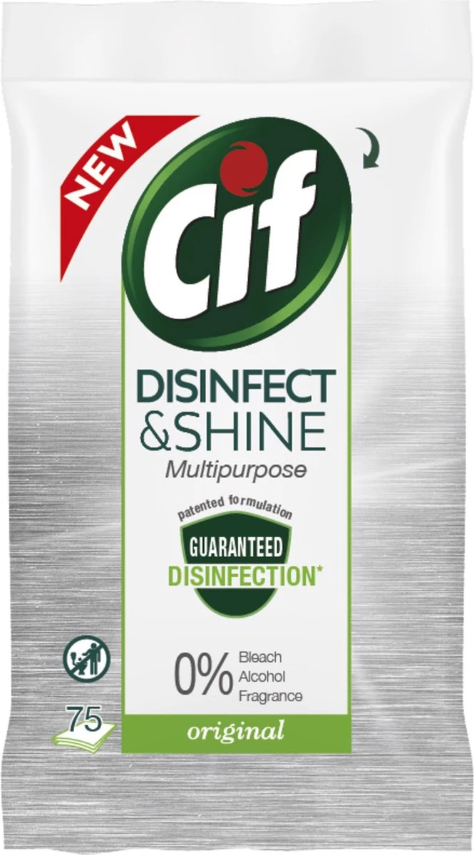 Cif Disinfect & Shine Wipes Doden 99,99% Van De Bacteriën Original Desinfecterende Schoonmaakdoekjes, Van 100% Biologisch Afbreekbaar Textiel 5 X 75 Doekjes 3 Cif Disinfect & Shine Wipes Doden 99,99% Van De Bacteriën Original Desinfecterende Schoonmaakdoekjes, Van 100% Biologisch Afbreekbaar Textiel 5 X 75 Doekjes