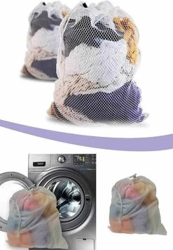 Wasnet Waszak - Groot - XL - 60 X 80 CM - Wit - Treksysteem - Trekbandsluiting - Polyester - Laundry Bag -Schoonmaakartikelen Winkel 832x1200 2