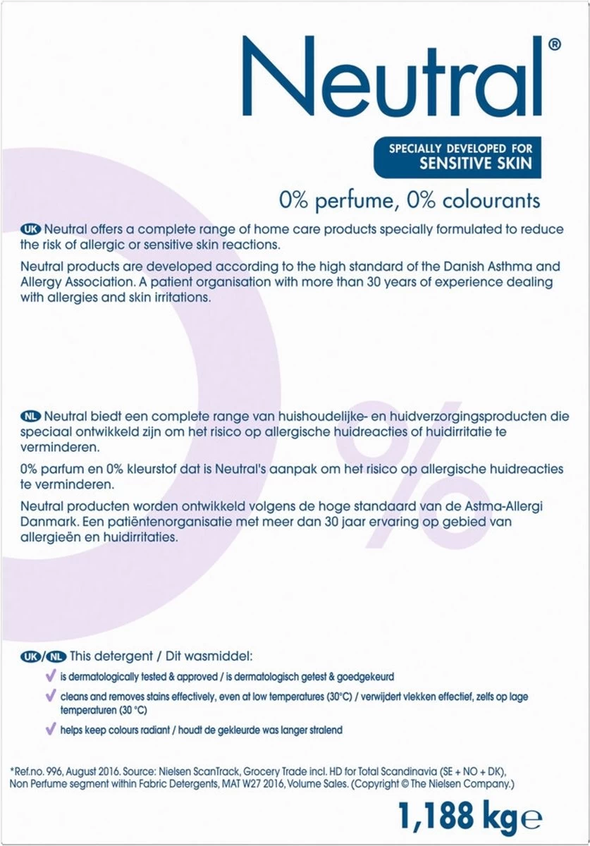 Neutral 0% Kleur Parfumvrij Waspoeder - 18 Wasbeurten - 1,188 Kg - Wasmiddel 4 Neutral 0% Kleur Parfumvrij Waspoeder - 18 Wasbeurten - 1,188 Kg - Wasmiddel - Afbeelding 2