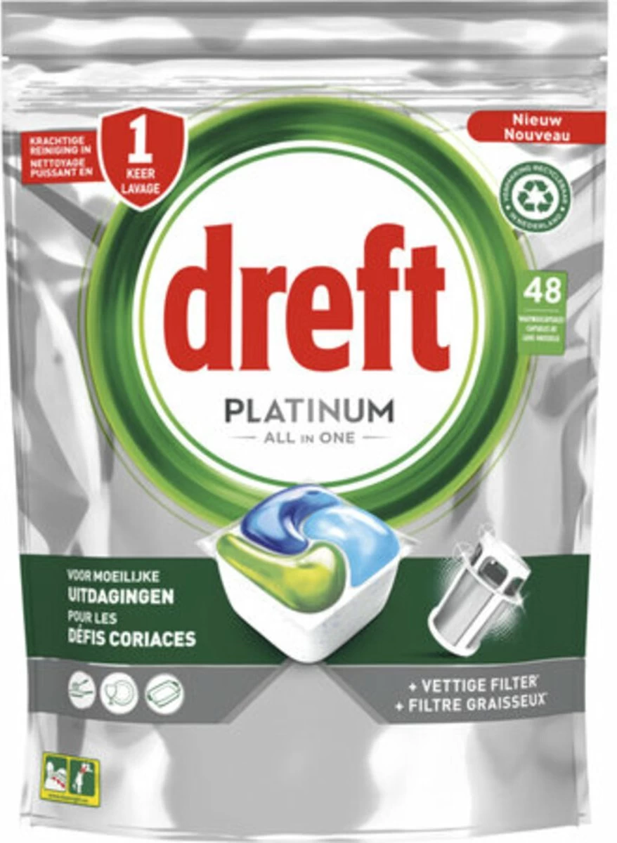 Dreft Platinum Vaatwastabletten All-in-One 86 Stuks 4 Dreft Platinum Vaatwastabletten All-in-One 86 Stuks - Afbeelding 2