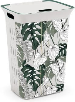 KIS Chic Wasbox Met Deksel - 60L - 44x35x61cm - Wit/Groen